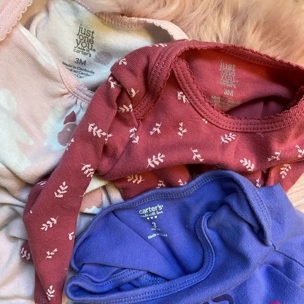 3 Month Bundle (3) Girls Carters Long Sleeve Onesies